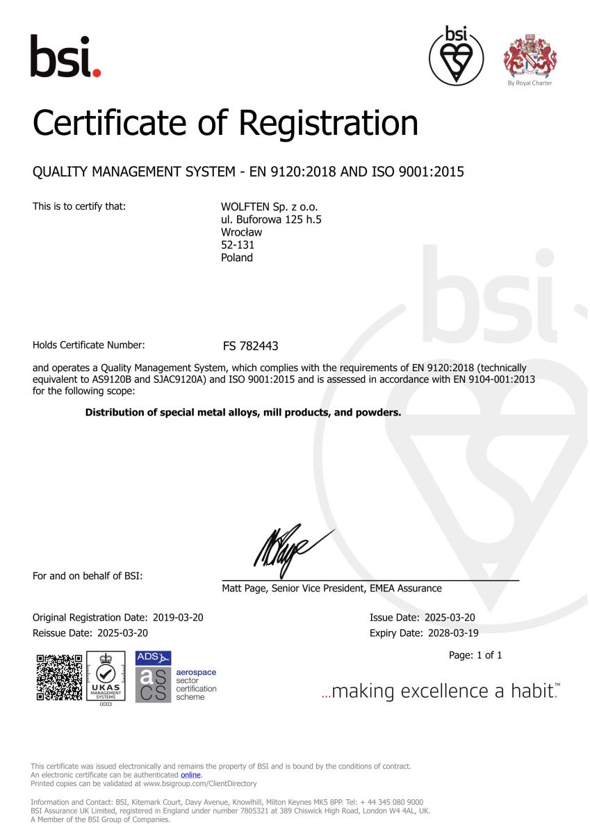 Wolften, certyfikaty